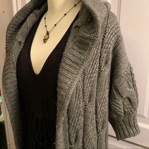 VINCE open-front, short-sleeve, hooded sweater